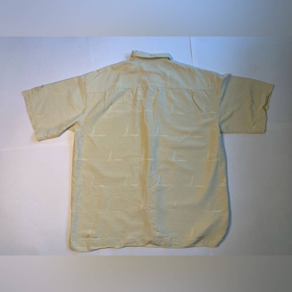 Bobby Chan 100% Silk Sail Boat Polo Summer Vacation Hawaiian Shirt XL Off Yellow - Picture 4 of 12
